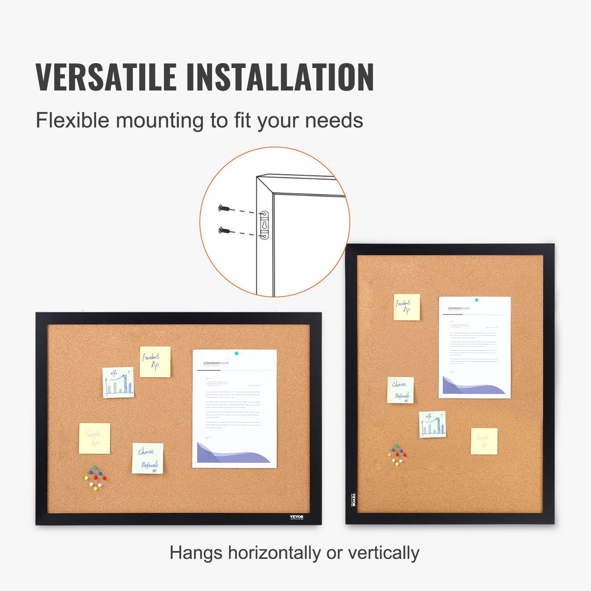 VEVOR - Tablero de corcho para oficina, tablero de anuncios de 36 x 24 pulgadas para pared, tablero de visión con marco para oficina, hogar y escuela