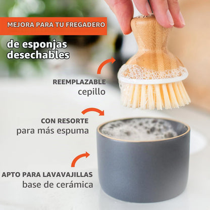 Full Circle Bubble Up ceramic soap dispenser & dish brush set, White