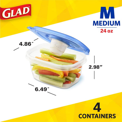 Glad To Go Food Storage Containers | Medium 24 oz Containers for Food Storage from Glad | Strong and Sturdy Rectangle Containers in Standard Size, 4 Count - 6 Pack