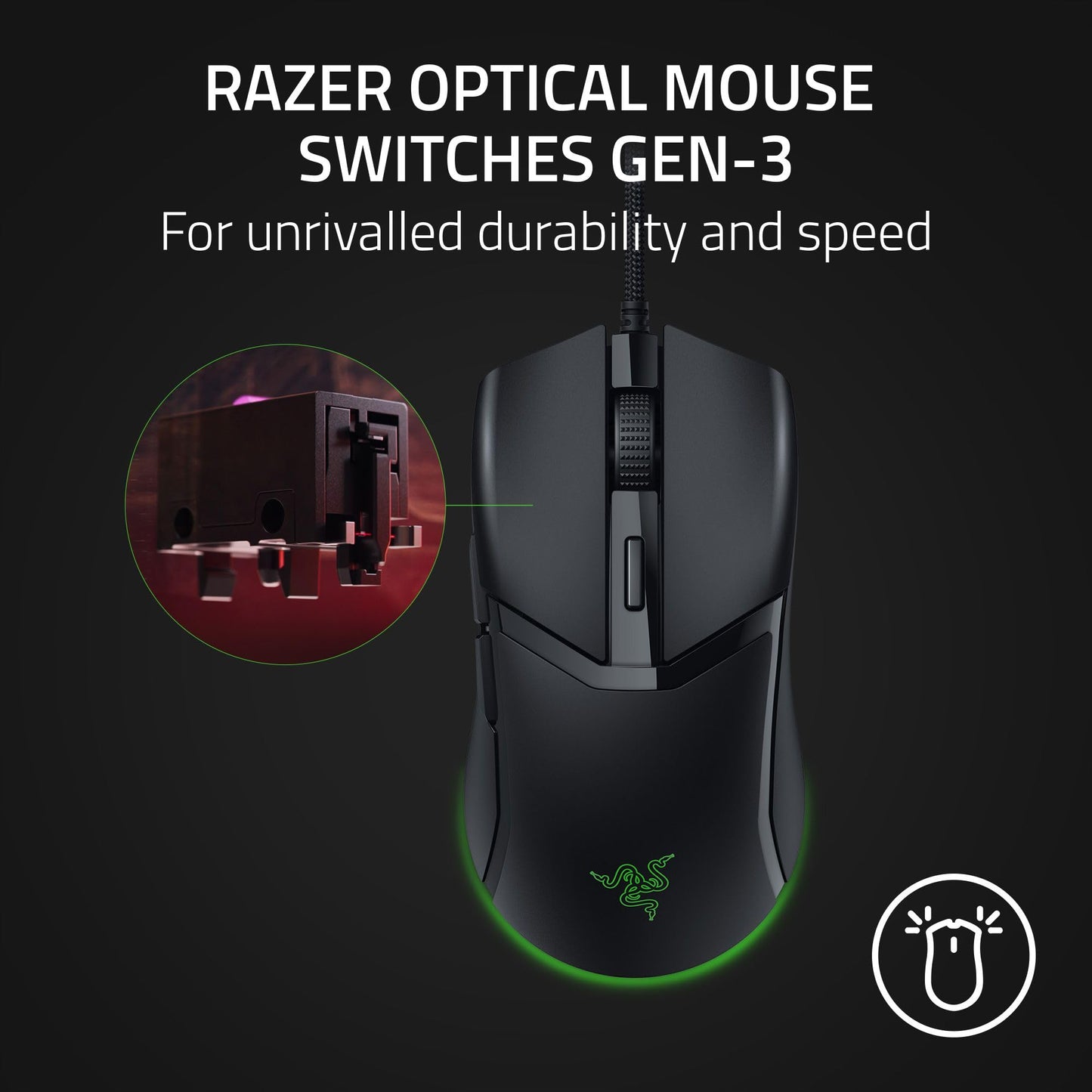 Razer Cobra Mouse para Juegos con Cable: Peso 58g - Interruptores Ópticos Gen-3 - Iluminación Chroma RGB con Luz Inferior - Sensor Óptico Preciso De 8500 dpi - Pies De Ratón 100% PTFE - Negro