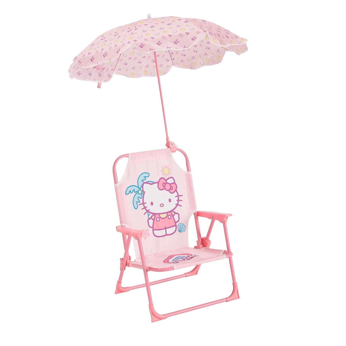 Idea Nuova Sanrio Hello Kitty - Silla de Playa Plegable para niños con sombrillas, Silla de Campamento portátil para niños a Partir de 3 años, Ligera y compacta para Playa, Campamento y Patio Trasero