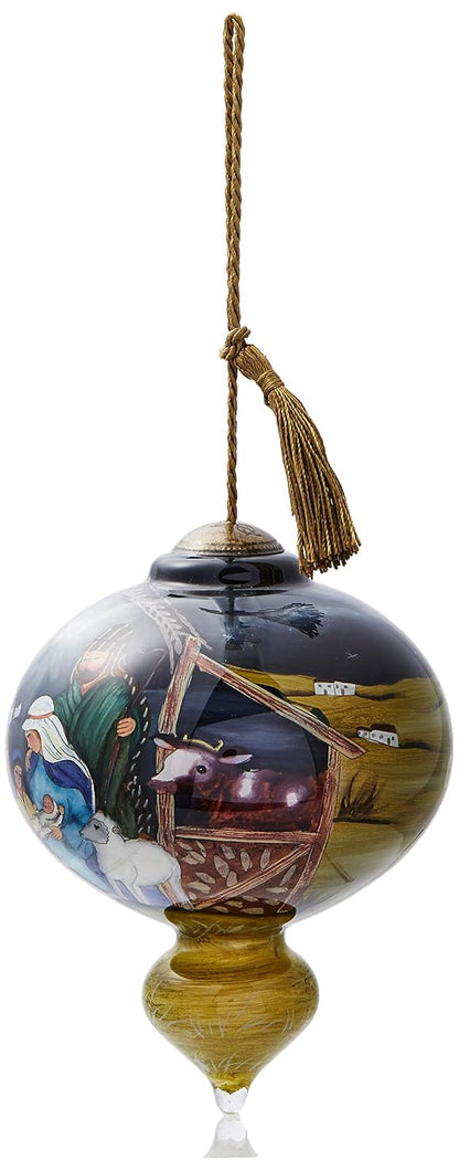 Ne'Qwa Art Adorno de Vidrio soplado Pintado a Mano, Nativity O Come Let Us Adore Him