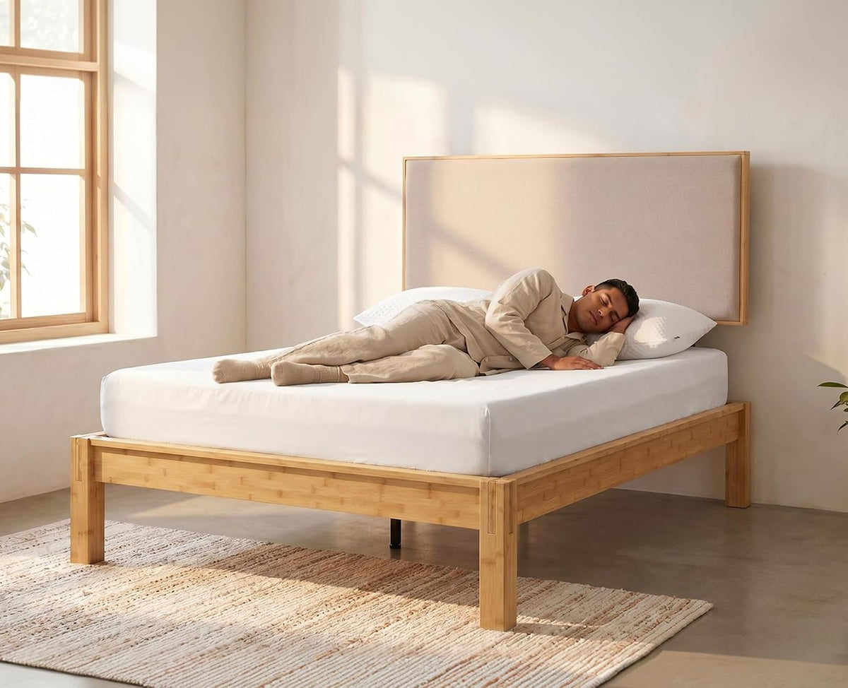 Luuna - Cabecera Cama Queen Size, Cabecera de Cama de Madera de Bambú, Respaldo para Cama Resistente, Tapizada, Garantìa de 1 Año, Color Beige
