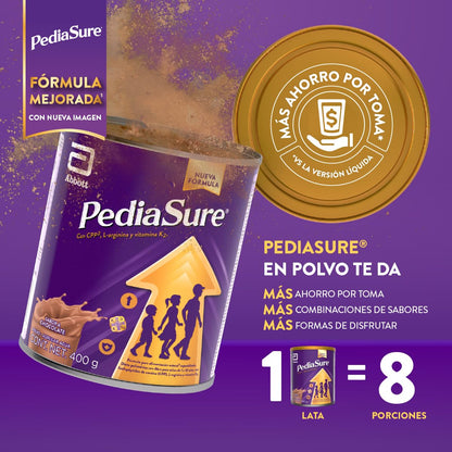 PediaSure Chocolate- Alimentación Especializada Polvo 400 g | Formula especializada para niños de 1 a 10 años con 5 grupos de nutrientes clave que apoya el crecimiento de los huesos.