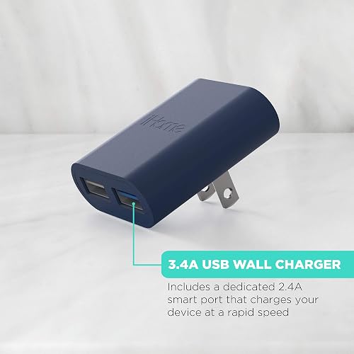 Cargador de Pared USB iHome de 2 Puertos: Cargador USB Multipuerto AC Pro, Adaptador de Enchufe USB y Bloque de Carga para Teléfono, Enchufe de Pared USB Doble