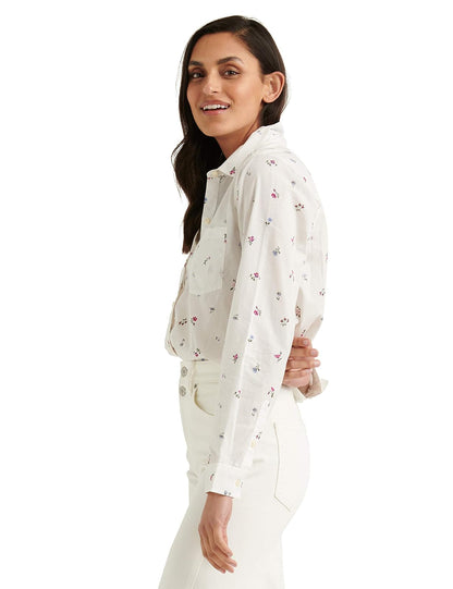 Lucky Brand Camisa de Manga Larga clásica con un Bolsillo y botón Frontal Camisa de Botones para Mujer
