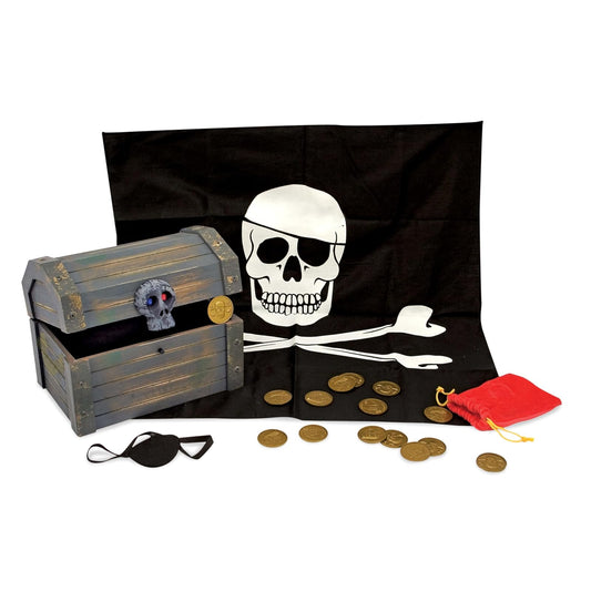 Melissa & Doug Cofre Pirata de Madera, Set de Cofre del Tesoro, Juego de Simulación, Accesorios para Disfraz de Pirata