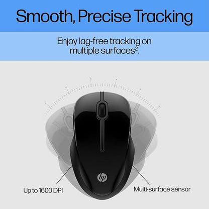 HP Mouse 250 Dual Inalámbrico, USB A, Bluetooth 5.0, 2.4 GHz, 1600 dpi, Compatible Windows, ChromeOS, MacOS, Negro (6V2J7AA)