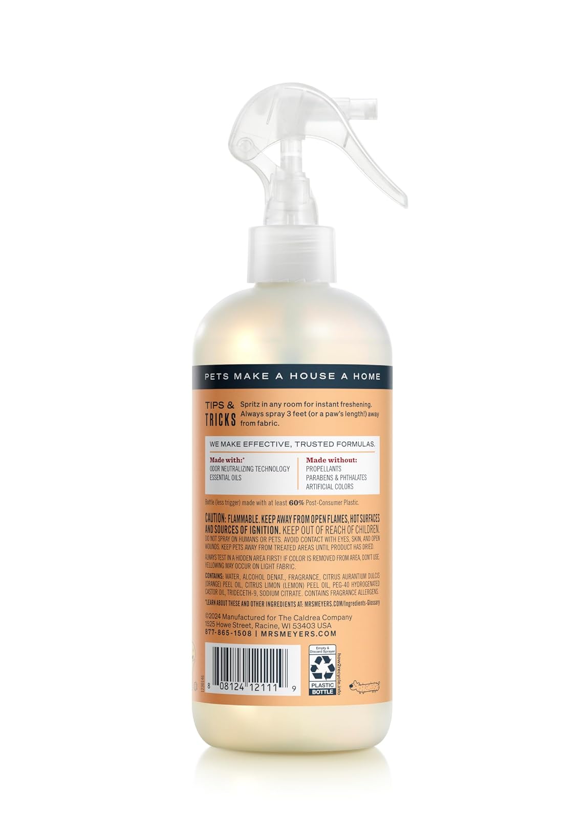 Mrs. Meyer’s Neutralizador de Olores Flor de Azahar 355 ml | Odor Neutralizer Spray para Mascotas | Elimina Olores al Instante | Aroma Floral Refrescante | Fórmula de Origen Vegetal