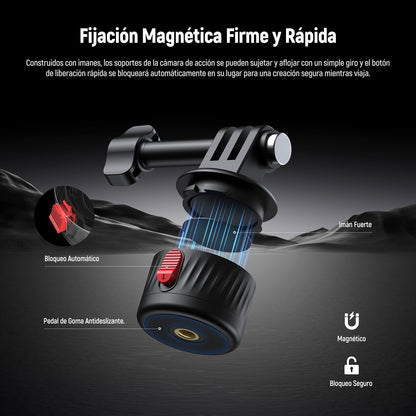 NEEWER Kit de Montaje Magnético para Cámara de Acción, Compatible con GoPro Hero 13 12 11 MAX dji Osmo Action Insta360, Soporte Magnético de Liberación Rápida ABS para Tomas POV, GP-24