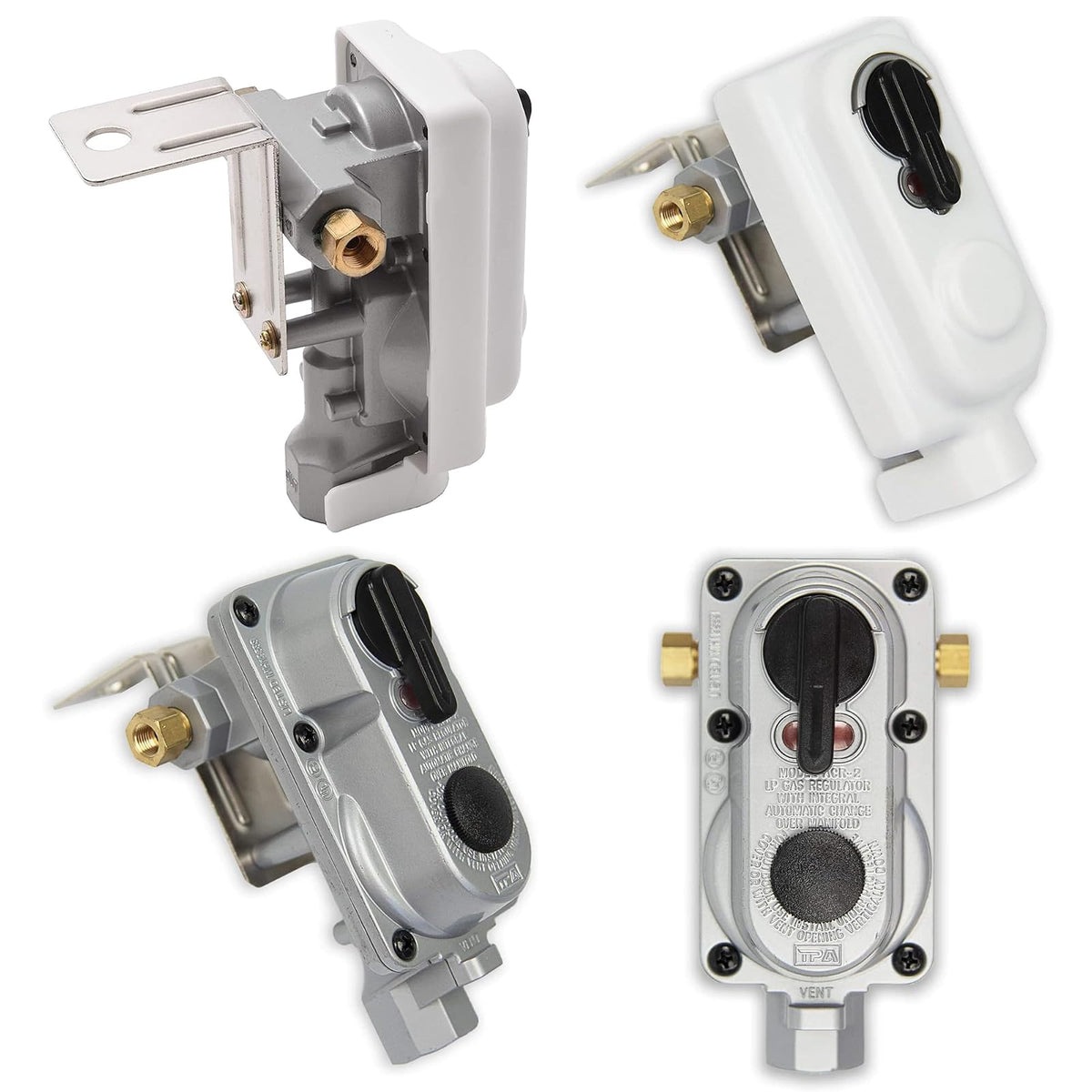 Flame King (KT12ACR-2a) Regulador de gas propano LP de cambio automático de 2 etapas con dos coletas de 12 pulgadas para caravanas, furgonetas, remolques