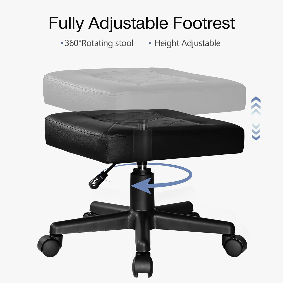VECELO - Reposapiés para debajo del computadora, reposapiés ergonómico de poliuretano con ruedas, acolchado cómodo, altura ajustable para aliviar el dolor de piernas, rigidez, etc., color negro