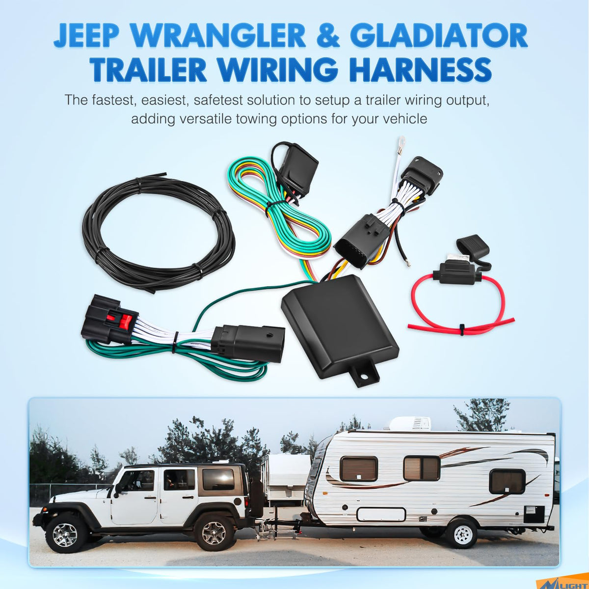Nilight Kit de arnés de cableado de Remolque de 4 vías 56407 para el Lado del vehículo, arnés de Cable de Remolque JL Personalizado Compatible con Wrangler JL 2018-2023 y Gladiator 2020-2023, 2 años