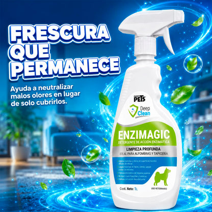 Fancy Pets Deep Clean Enzimagic Limpiador Eliminador de Manchas y Olores de Perros y/o Gatos en Alfombras, Tapicería y otras Telas con 1 Litro