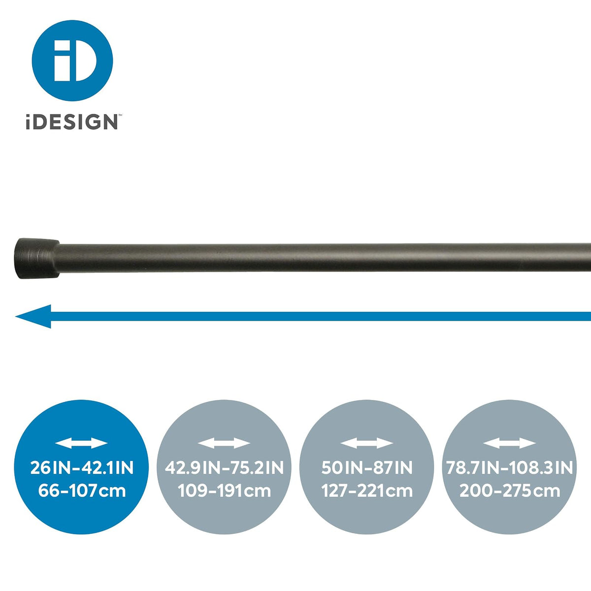 InterDesign Cameo Shower Curtain Tension Rod, Matte Black, 26-42 Inch