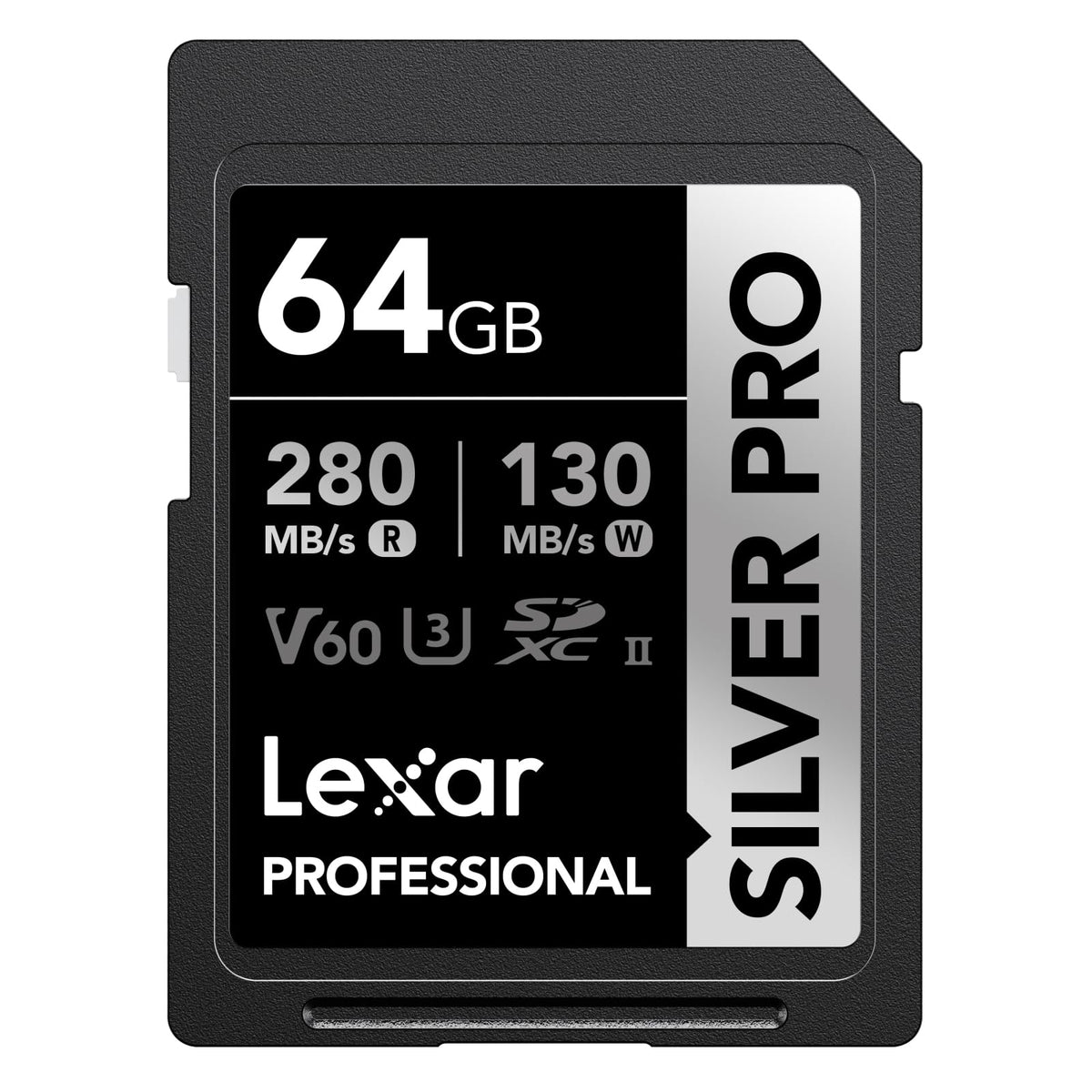Tarjeta Lexar Profesional 64GB Silver Pro SDXC UHS-II Clase 10, U3, V60, Silver Pro (Lectura hasta 280MB/s Read, Escritura hasta 120MB/s)