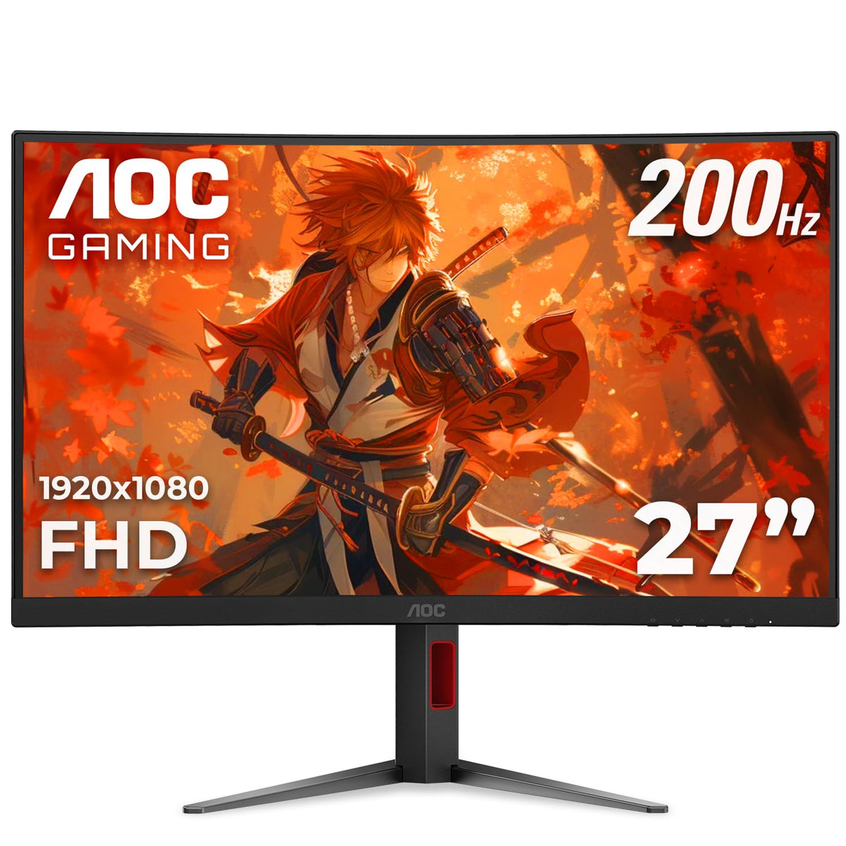 AOC Monitor Curvo Gamer de 27 Pulgadas 1500R, C27G4H2, FHD, 200Hz, 0.3ms, HDMI 2.0, Display Port, Altura Ajustable Compatible con Xbox, PS5, SW1 y SW2.