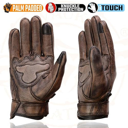 Milwaukee Leather MG7514 - Guantes de Motocicleta de Piel café con Palma de Gel con Nudillos Protectores, Talla XL