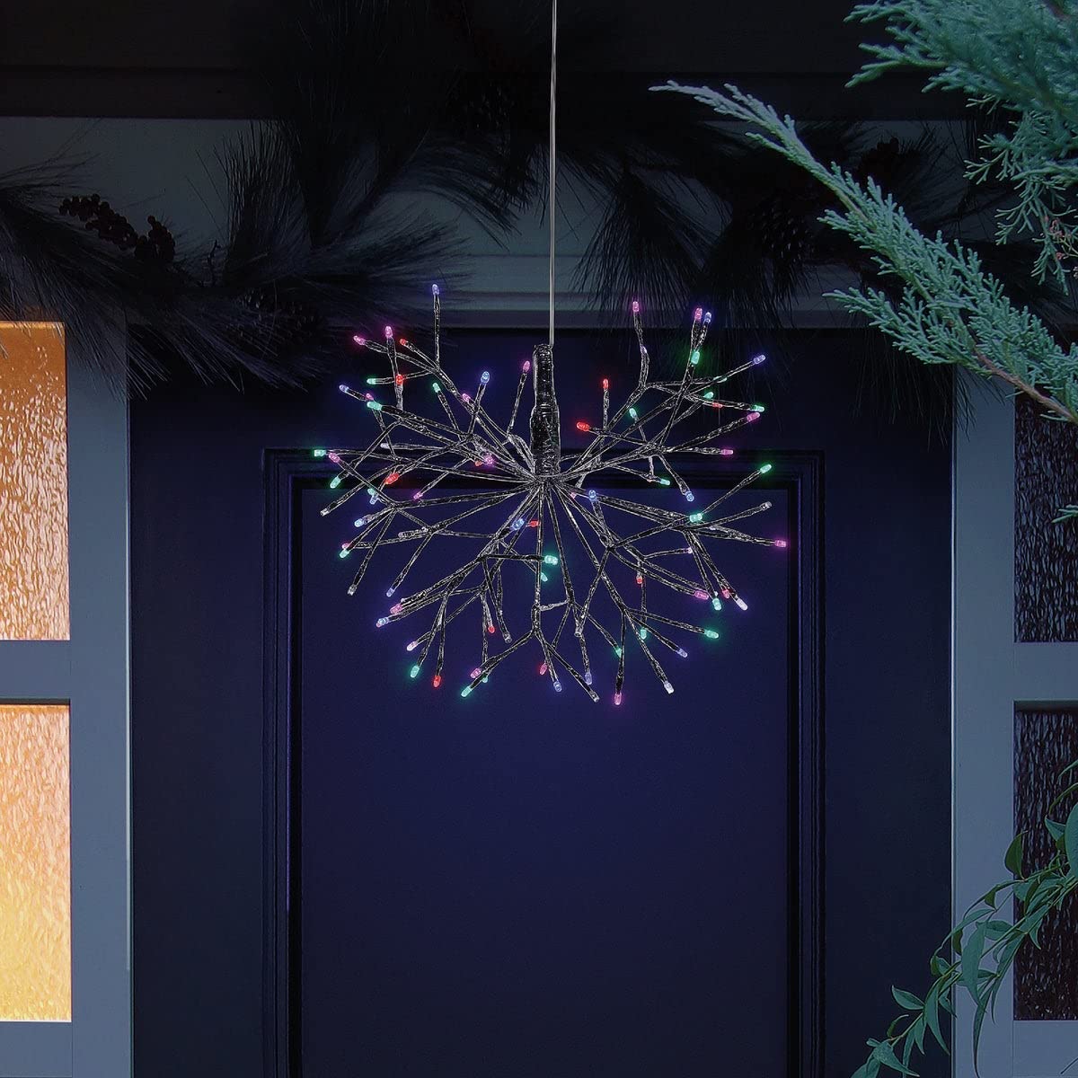 Alpine Corporation 16" H Indoor Holiday 3D Snowflake Hanging Ornament with LED Lights, Silver