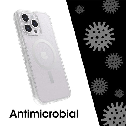 OtterBox SYMMETRY SERIES+ CLEAR Antimicrobial Funda con MagSafe para iPhone 14 Pro Max (ONLY) - STARDUST (Transparente/Purpurina)
