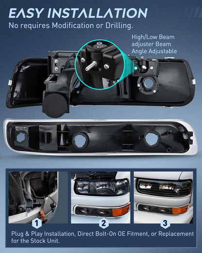 Faros delanteros Nilight 1999 2000 2001 2002 Silverado 2000 2001 2002 2003 2004 2005 2006 Suburban faros delanteros, 2001 2002 2003 2004 2005 2006 Tahoe Faro negro ámbar. Paquete de 4