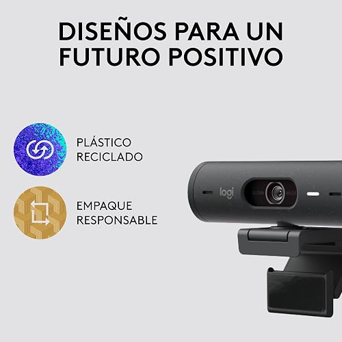 Logitech Brio 500 Webcam 1080p Full HD Autocorrección de Luz, Autoencuadre, Visualización, Mics con Reducción de Ruido, para Microsoft Teams, Google Meet, Zoom - Color Grafito
