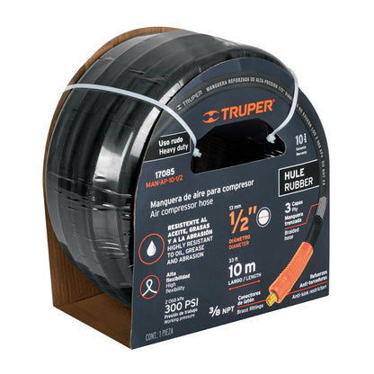Truper Manguera para Alta Presión con Conexiones de Latón, para Herramienta Neumática - 1 - 2" X 10 m - 1 - 2"