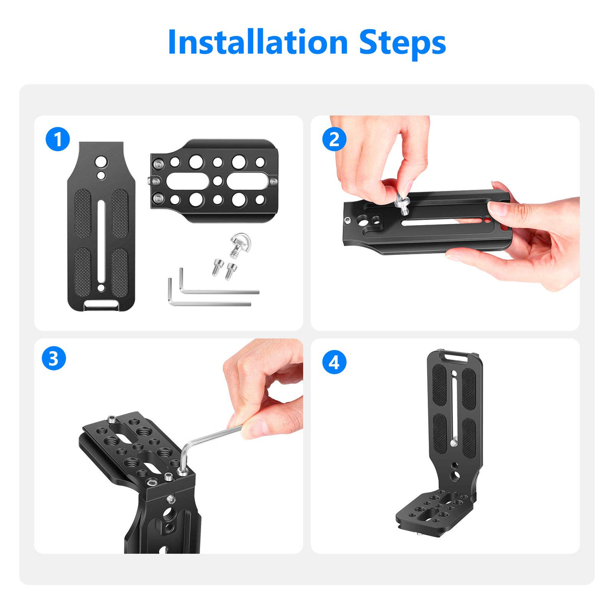 NEEWER Soporte en Forma de L Zapata Rápida Placa QR Cámara de Disparo Vertical Soporte en L con Tornillo 1/4 Pulgada Arca Swiss Compatible con dji Osmo Ronin Zhiyun Canon(Negro)