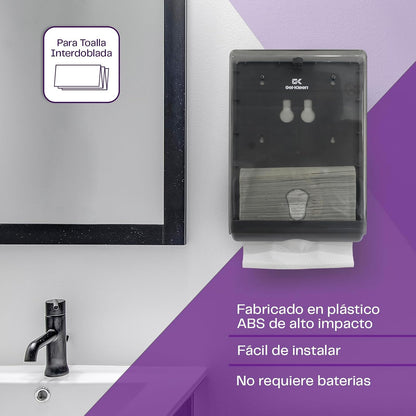 Gel Kleen Despachador de Toalla Interdoblada Humo para Pared - Dispensador Institucional de Plástico ABS Gran Capacidad (500 Toallas Interfoliadas, Z o Sanitas) para Baño, Cocina, Negocio y Oficina