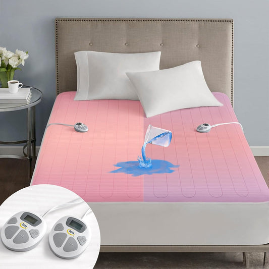 Serta Heated Waterproof Mattress Pad - Cotton Blend Electric Bed Warmer with 10 Heat Settings Controller, Auto Shut Off, 18" Deep All Around Elastic Pocket, Cal King, White