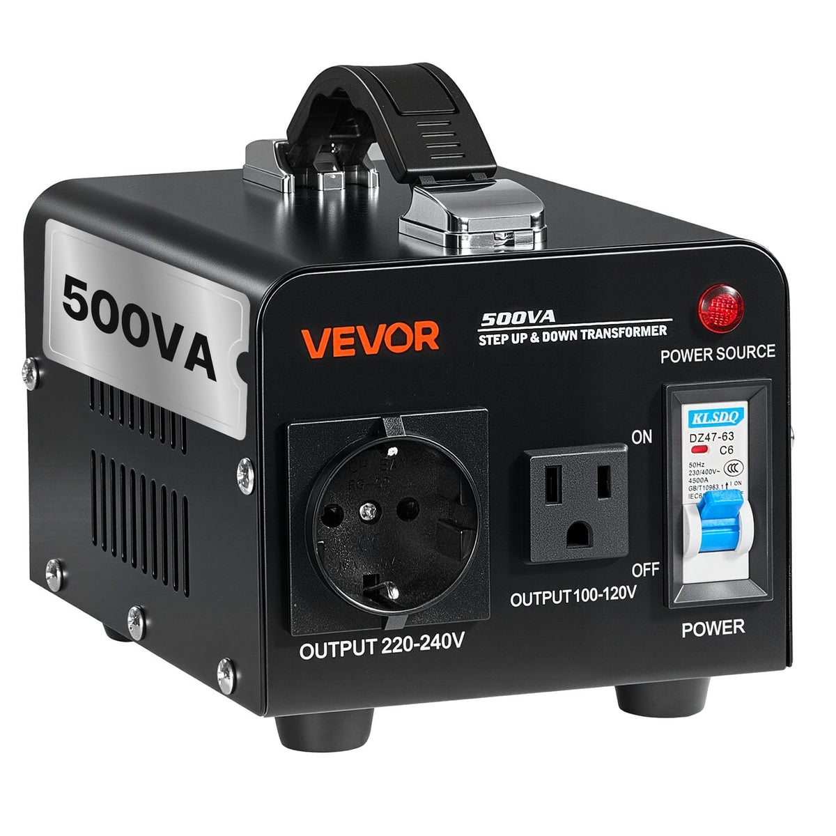 VEVOR Transformador convertidor de voltaje de 500 VA, transformador elevador/reductor de potencia de alta resistencia, convierte de 110 V a 220 V y de 220 V a 110 V