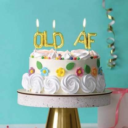 Fred Lighten UP - Velas de fiesta auténticas, AF antiguo, estilo globo dorado metálico, velas divertidas para celebraciones de jubilación y cumpleaños de hitos