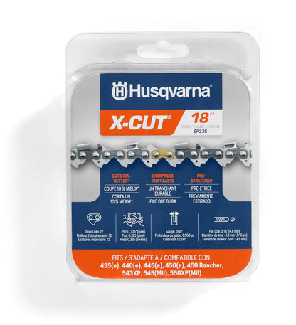Husqvarna X-Cut SP33G Cadena de Motosierra 18" | Paso 0.325", cal. 0.050", 72 eslabones, preestirada con lubricación