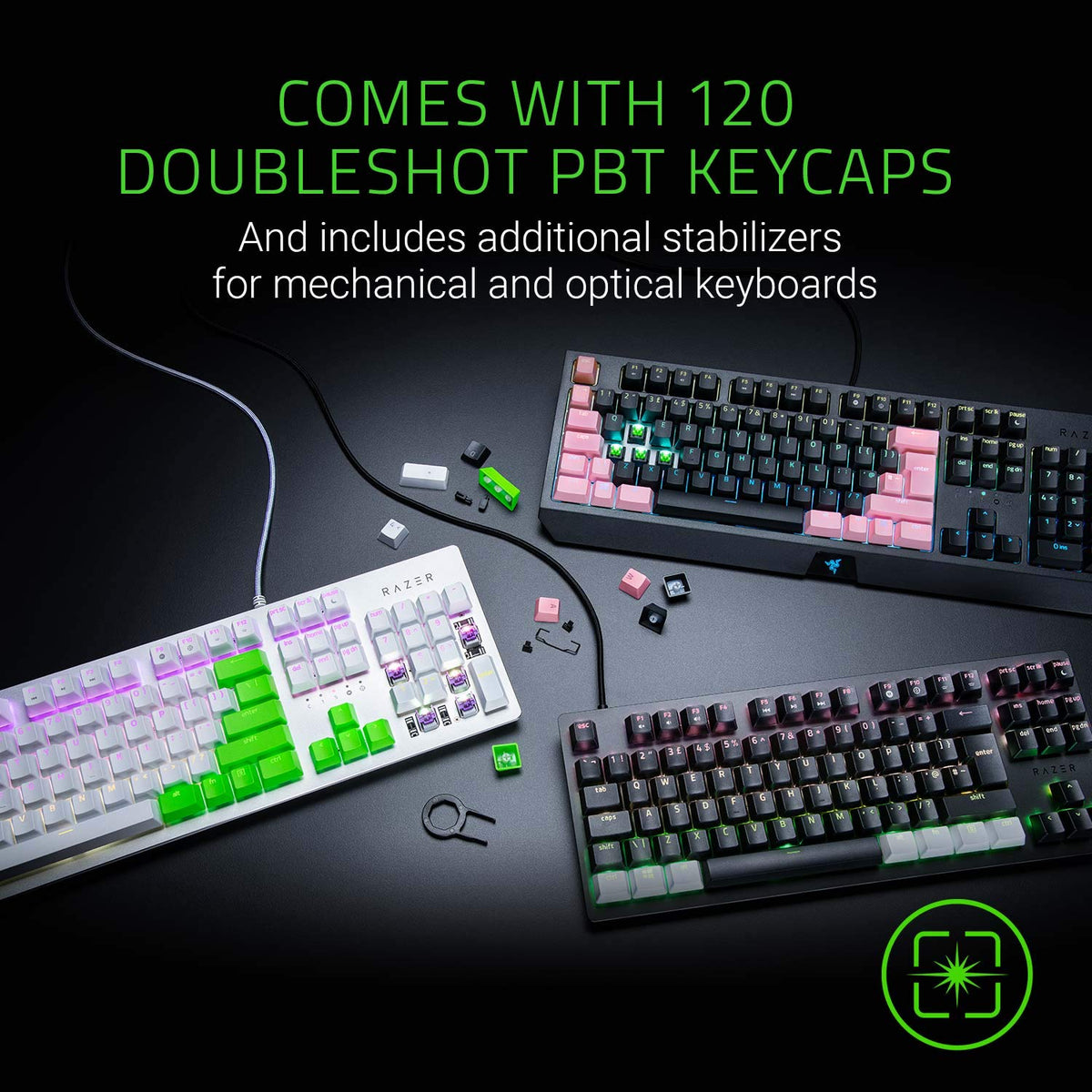Razer Pbt - Kit de teclas para personalizacion de teclados mecánicos y ópticos, Color Mercury/ Blanco
