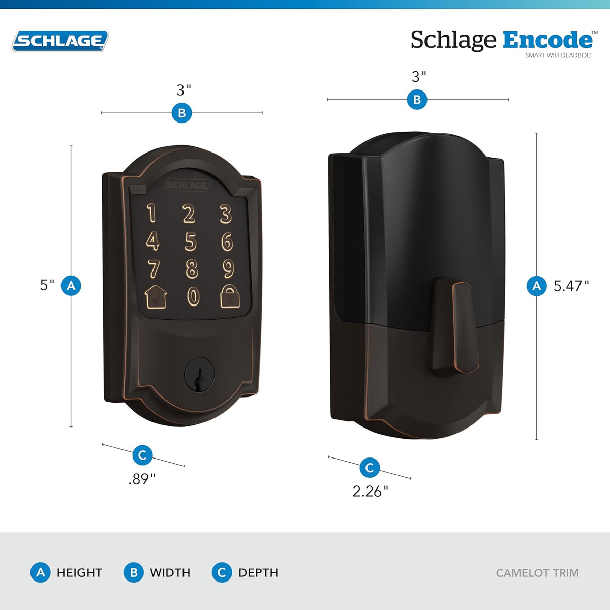 Schlage Encode - Cerrojo de seguridad WiFi con borde Camelot, Camelot, Lock Only, Aged Bronze
