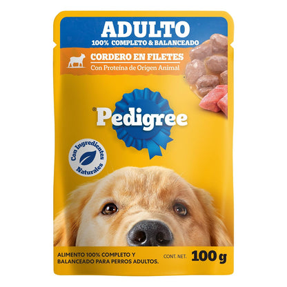 Pedigree - Sobres para Perro, Sabor Cordero en Filetes, con Ingredientes Naturales, Proteínas y Fibra, 24 Sobres, 100g c/u