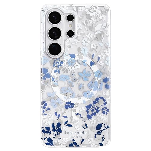 Kate Spade New York Funda para Samsung Galaxy S26 Ultra – [Carga magnética e inalámbrica] – Funda de diseñador – Flores con Piedras Preciosas Azules