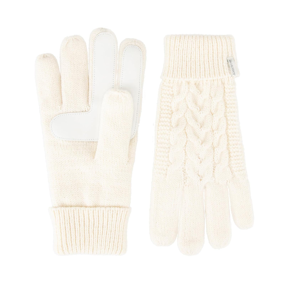 Isotoner SmarTouch Solid Triple Cable Knit de la mujer Palm Guante con palma Parches - Talla Única - Ivory