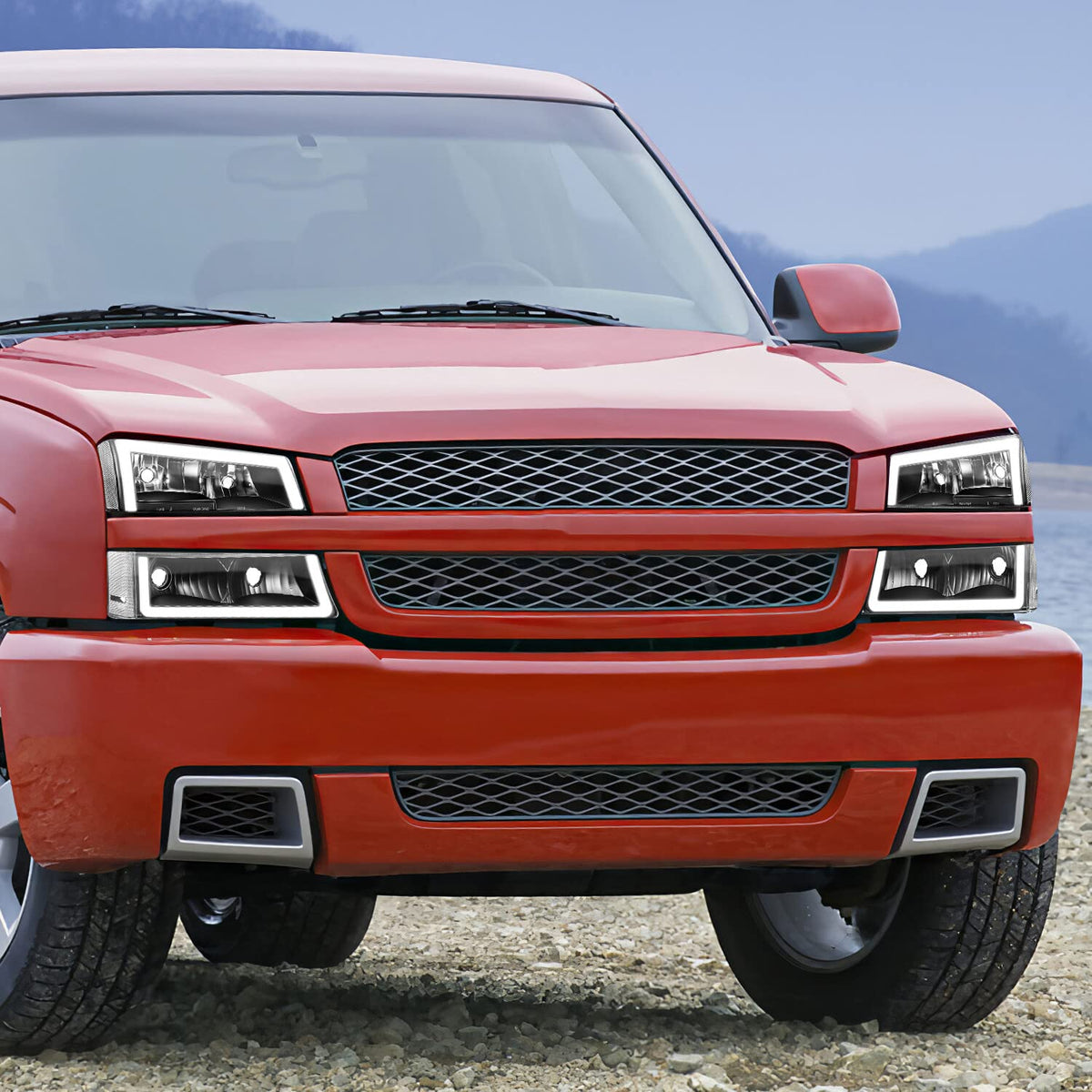 DNA Motoring Par de Faros LED DRL con Señal de Giro para Chevrolet Silverado 2003-2014, Negro/Transparente HL-LB5-CSIL03-BK-CL1