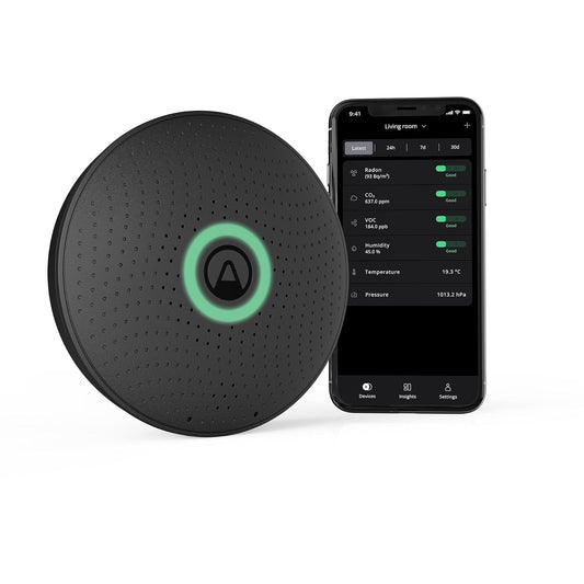 Airthings 2911 Wave Plus, Black LTD Edition - Monitor de calidad de aire y radón (CO2, VOC, humedad, temperatura, presión)