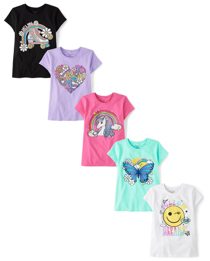 The Children's Place Playeras Estampadas de Manga Corta para Niña - G - Iconos de tendencia