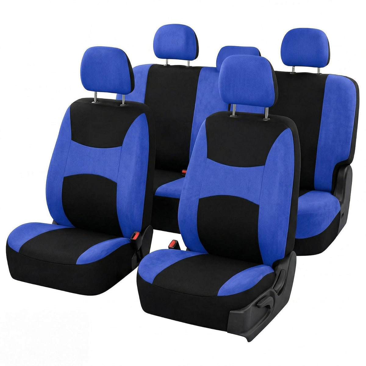 FH GROUP FB030BLUEBLACK115-SEAT Bucket Seat Cover and Bench Cover (Full Set Airbag Compatible with Split Bench Blue/Black) - Blue - Black