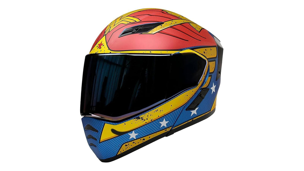 KOV Casco Mujer Maravilla Estelar ABATIBLE para Moto DC Comics Certificado - XL