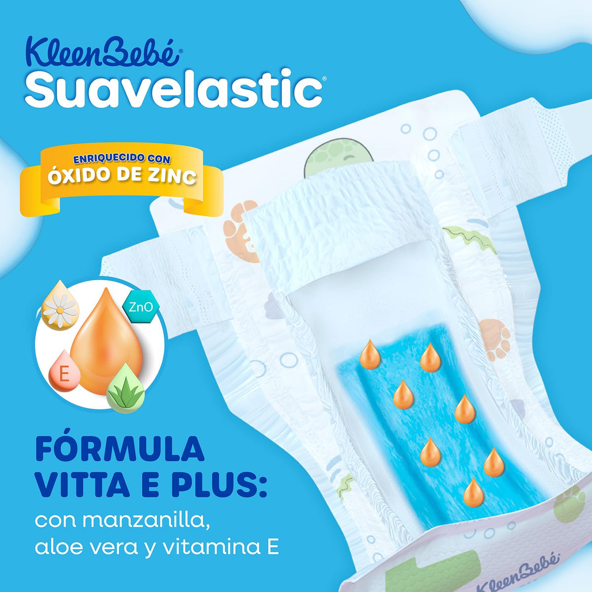 KleenBebé Suavelastic Pañal Desechable para Bebé, Talla Grande, Paquete con 44 Piezas, Ideal para Bebés de 9 a 12 kg