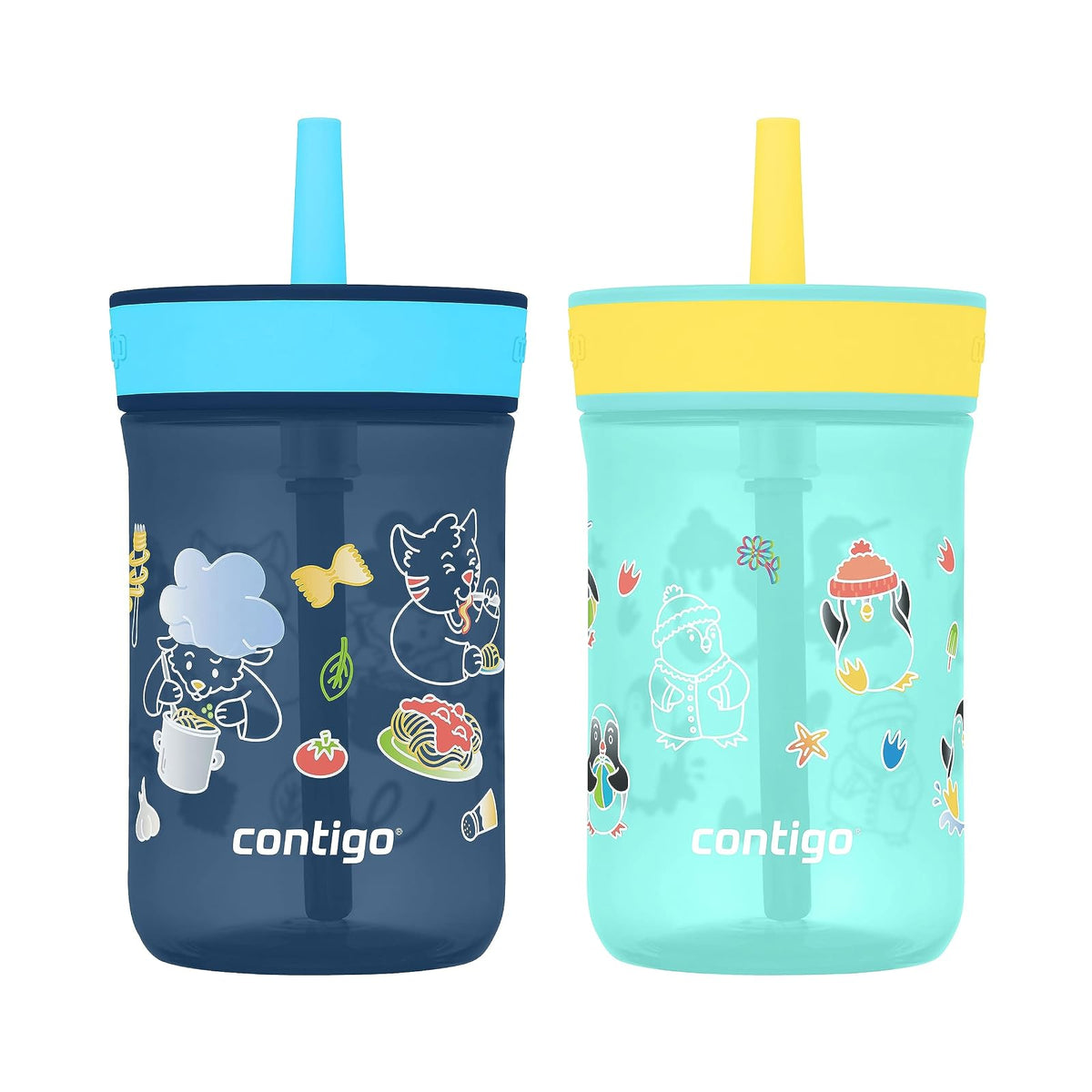 Contigo Leighton Vaso con Popote para Niños 14oz - 14 oz (Pack of 2) - Arándano y Jade
