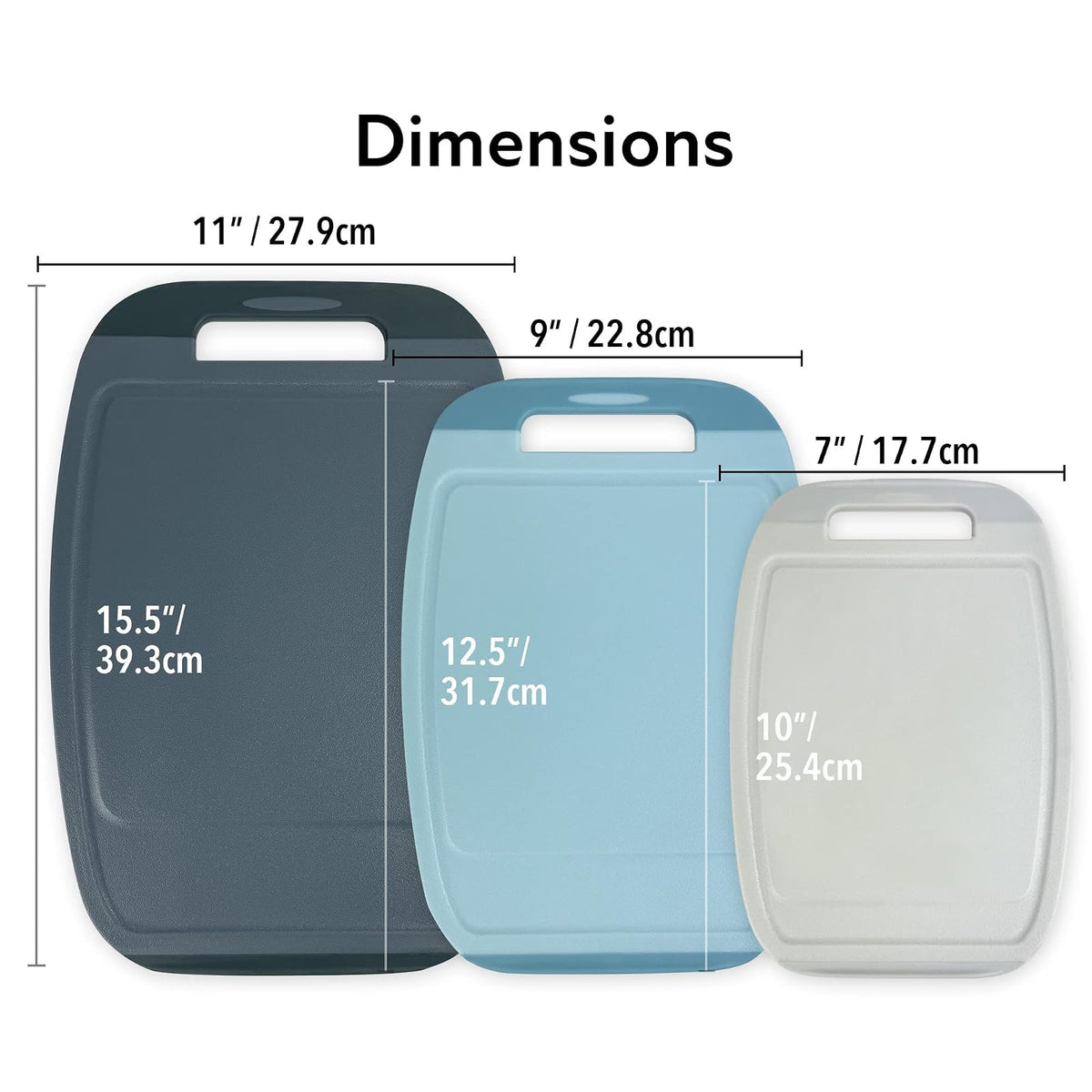 Neoflam Microban Plastic Cutting Board 3 Set for Kitchen, BPA Free, Large Food Chopping Boards, Reversable Use, Large Juice Grooves, Easy Grip Handles, Dishwasher Safe, Chop Meat, Veggies, Blue Gray