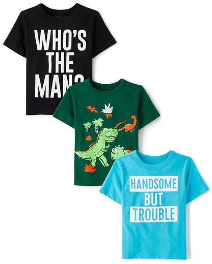The Children's Place - Camisetas de Manga Corta con diseño de Dino para bebés y niños pequeños, multipaquetes