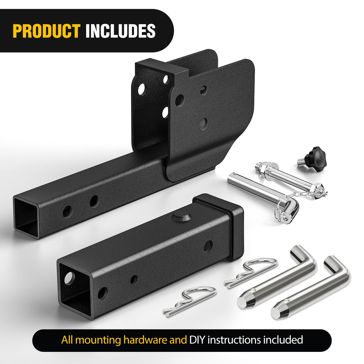Nilight - Extensión plegable de enganche de remolque de 16.5 pulgadas, compatible con adaptador de transporte de carga para silla de ruedas, receptor de 2 pulgadas, enganche de remolque de 500 libras,