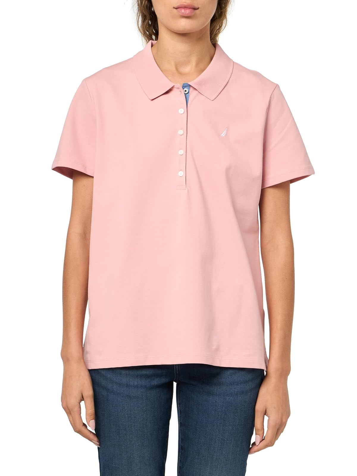 Nautica polo de manga corta con botones para mujer - M - Rosa (Bridal Rose)