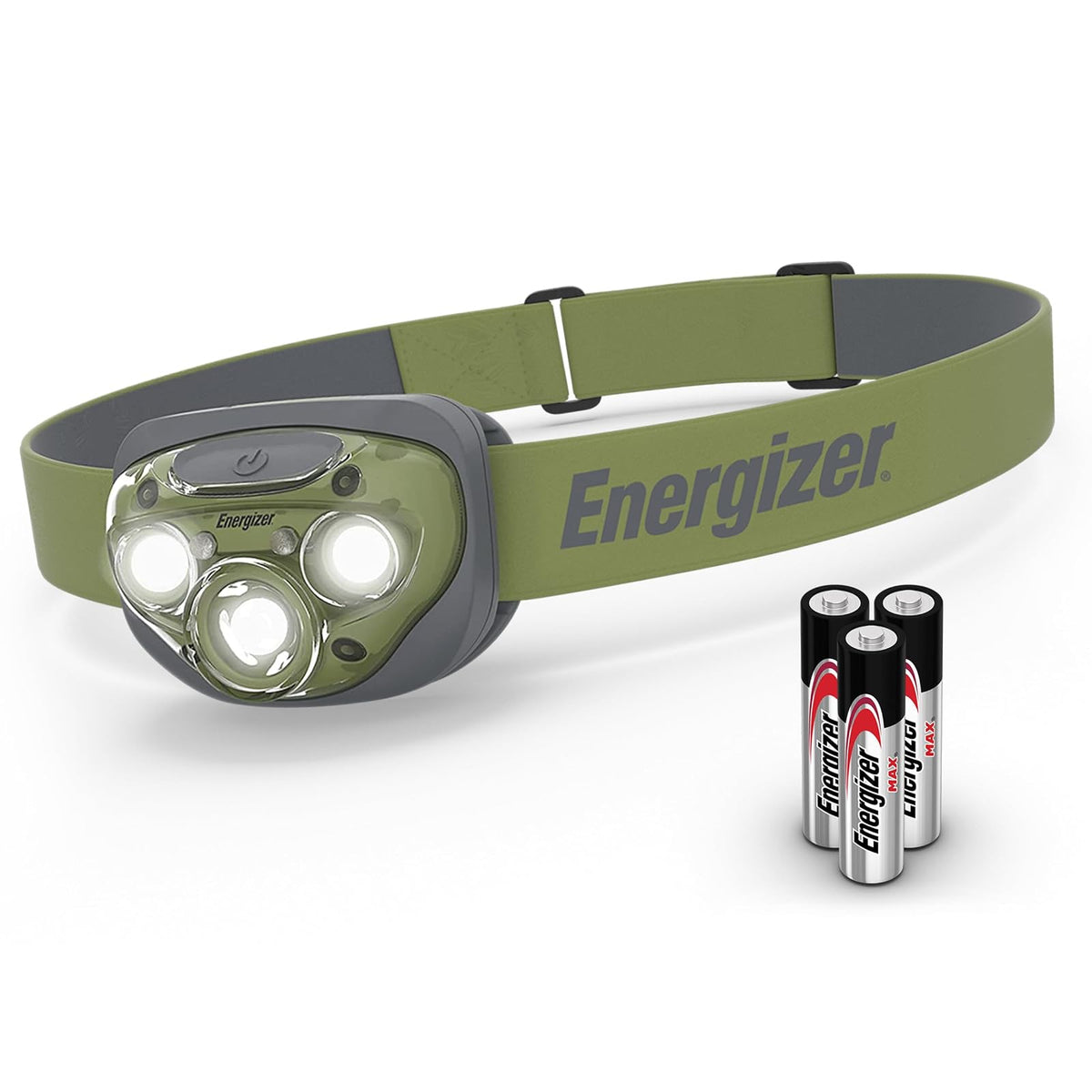 Energizer High-Powered LED Headlamp Flashlights, IPX4 Water Resistant, Super Bright LED, Multiple Light Modes, Best Headlight for Camping, Running, Outdoors, Emergency Light, Batteries Included - Verde: 260 lúmenes.